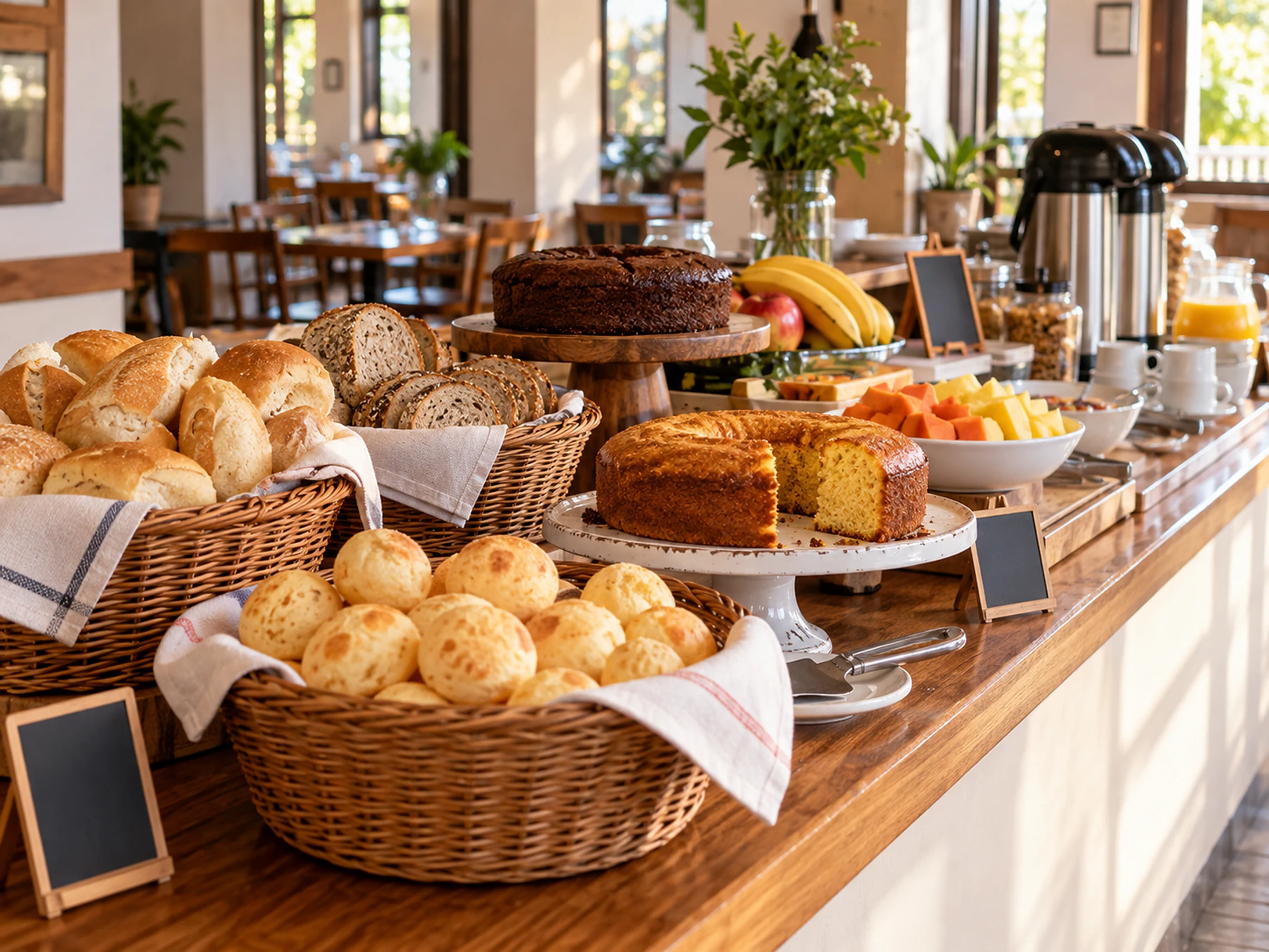 Buffet de café colonial em imagem editorial ilustrativa